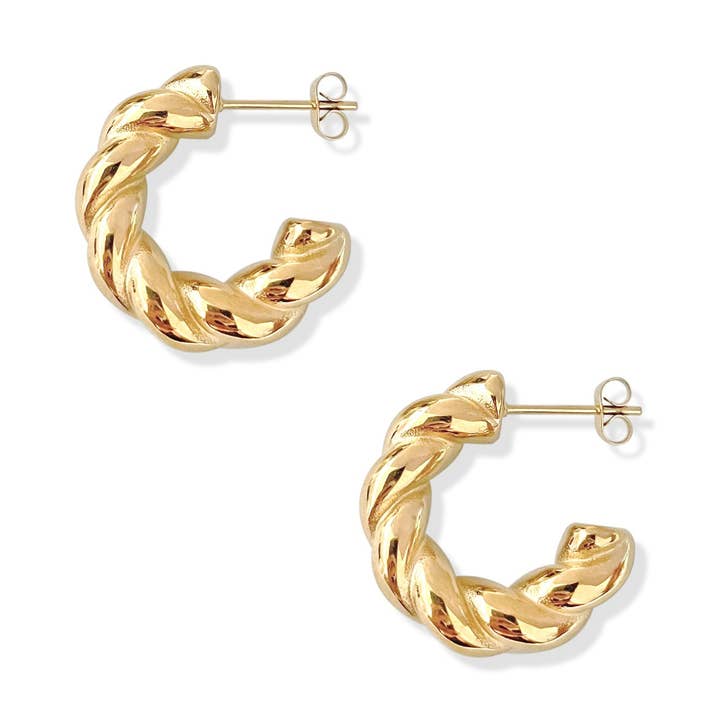 BRINCOS DE ARGOLA PEQUENA E VOLUMOSA EM OURO ANITA por atacado de MAI DESIREE