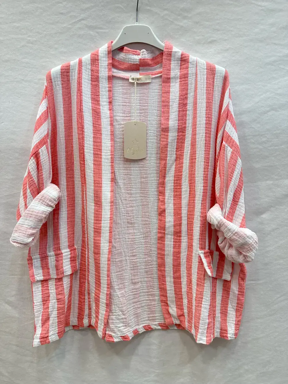 Mimi & Gogo - Vente Veste sans manches – femme - Gilet En Gaze De Coton à rayures @5022_GiGazeRaye7