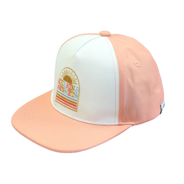 Coral Multi Chasing Sunsets Beachy Kids Snapback Hat for wholesale on Faire