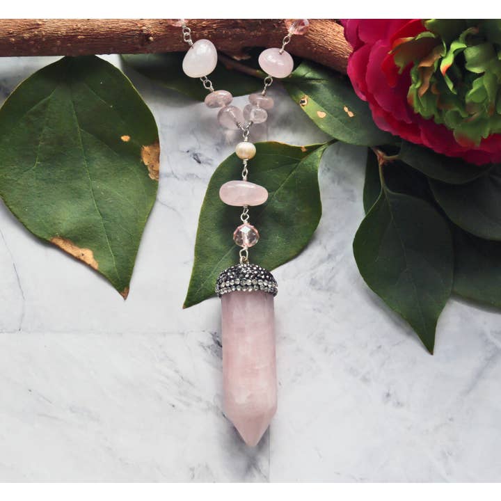 IST Jewelry - Wholesale Pendant/Charm Necklace - Druzy Rose Quartz Pendant Necklace