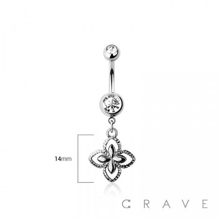 CRAVE - Wholesale Belly Ring - 316L SURGICAL STEEL CLOVER DANGLE BELLY BUTTON NAVEL RING1