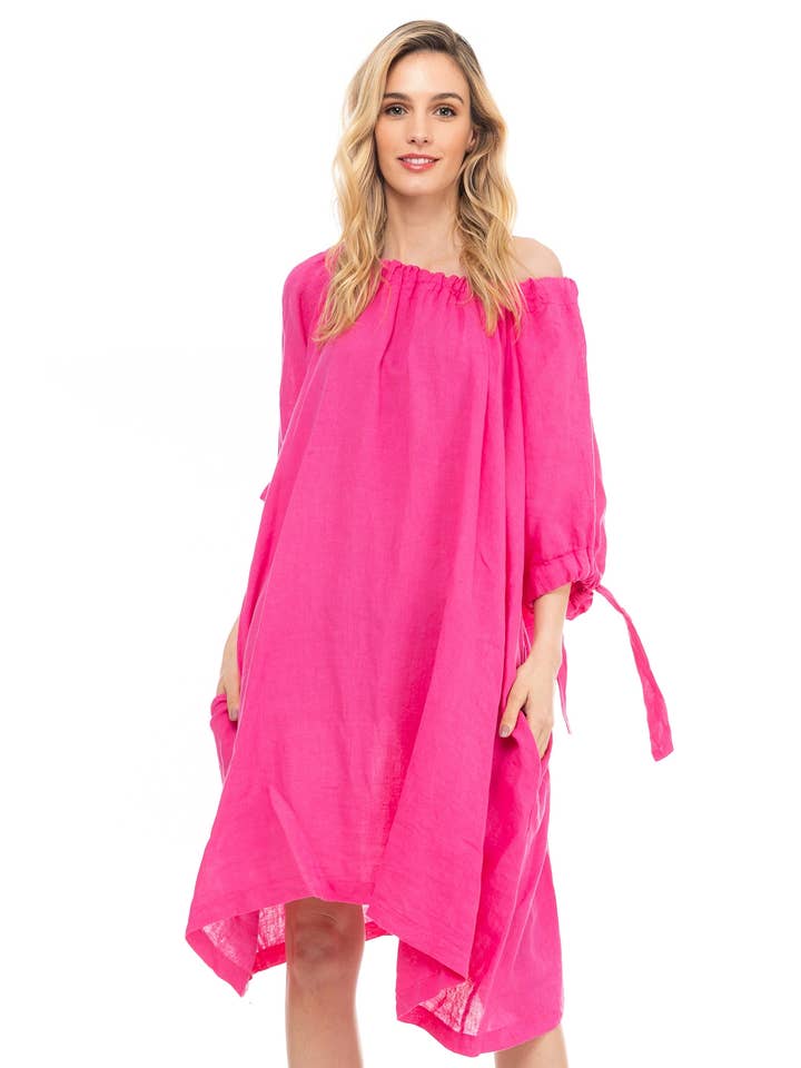 Oversized linen dress with boat neck for wholesale by Tantra