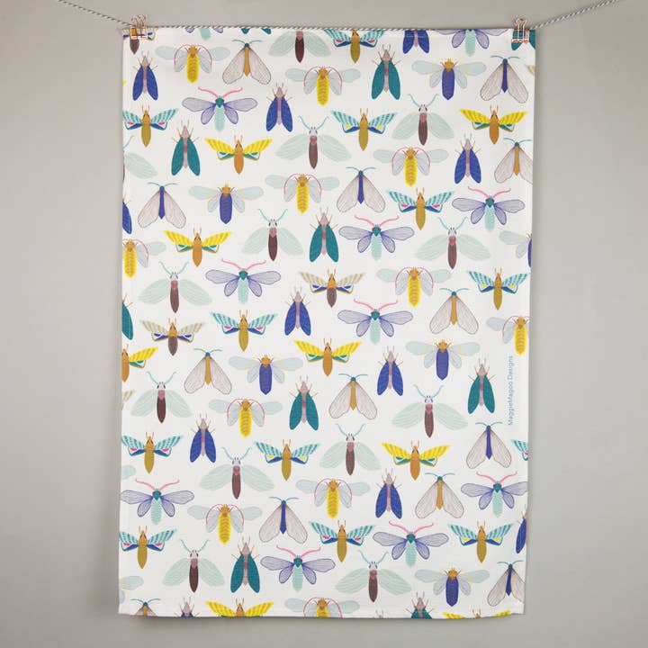 Tea towel - moth and butterfly light for wholesale by Maggie Magoo Designs