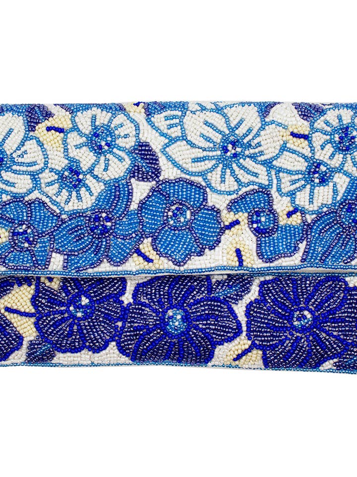 BLUE BEADED FLORAL Clutch for wholesale by Ole