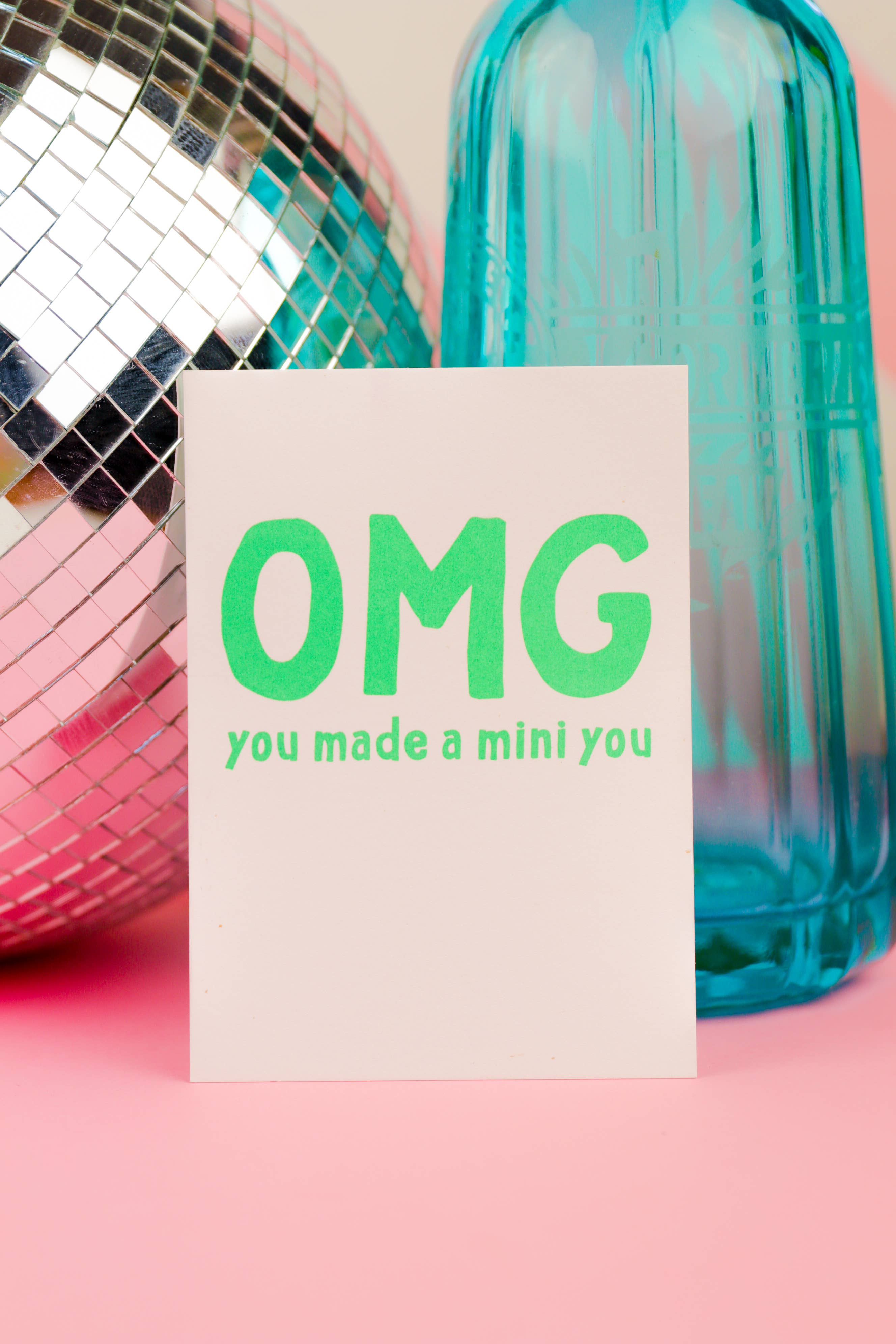 Studio Inktvis – wholesale Baby card – Omg You Made You A Mini Green Risograph Postcard4
