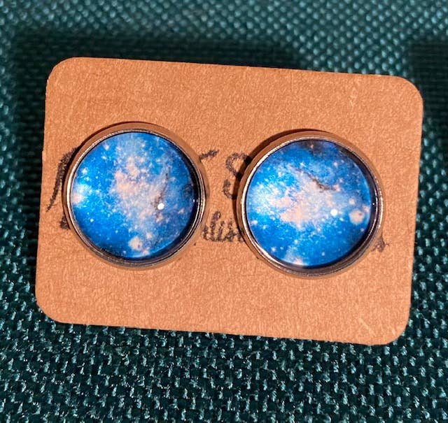 SMA Artistry Creations - Wholesale Stud/Post Earrings - 12mm Galaxy design glass cabochon stud earrings37