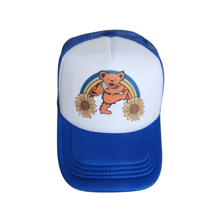 Klar til afsendelse | Trucker Hat | Håndtrykt | Blomsterdans | Blå for engroshandel hos In Blue Handmade