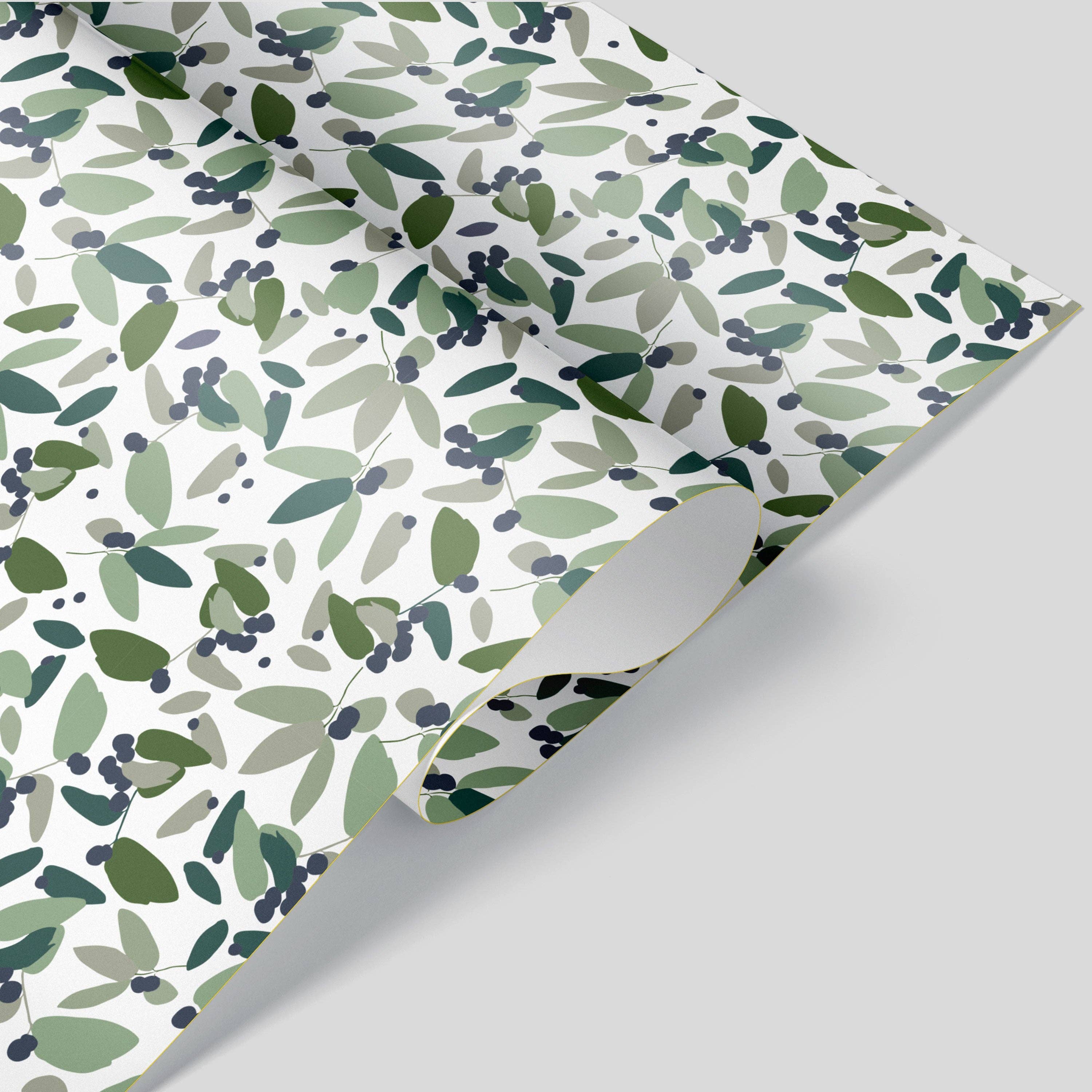 Kartoti Designs - Wholesale Wrapping Paper Roll - Christmas Berry Leaves in Green Wrapping Paper1