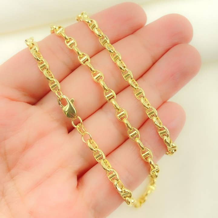 14K53. 14K Solid Yellow Gold Diamond Cut Marina Style Link Chain for wholesale by Jewels & Chains
