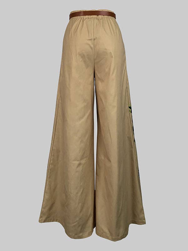 KHAKI Højtaljede løse bukser med blomsterprint og lommer for engroshandel på Faire9