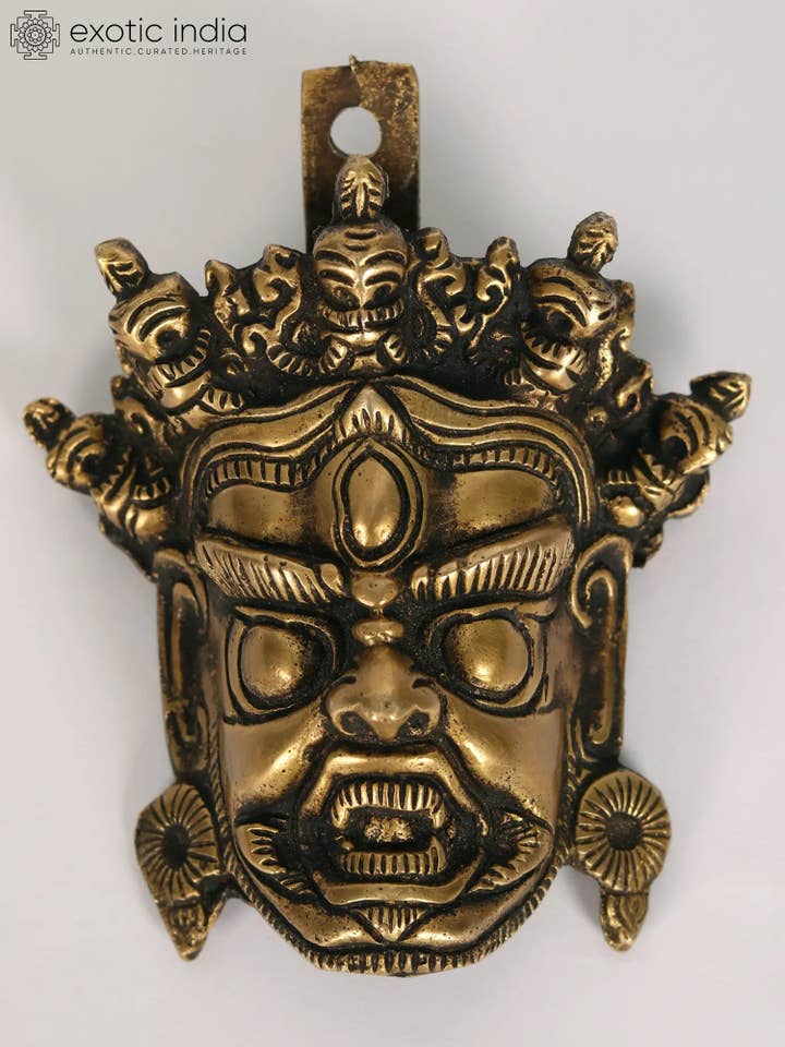 5" Small Brass Tibetan Buddhist Mahakala Mask for wholesale by Exotic India Art