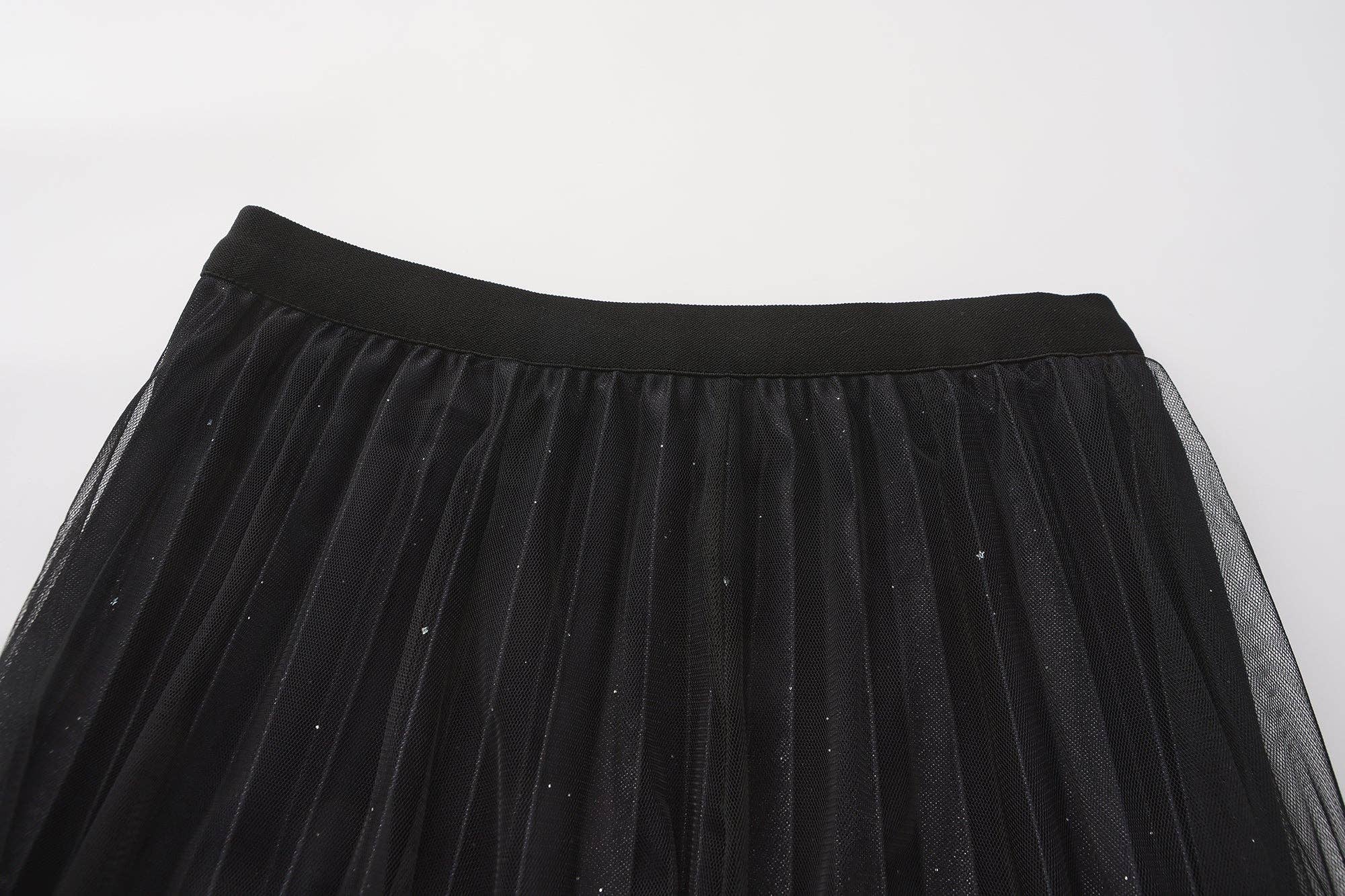 Black pleating mesh Skirt with ombre effect and glitters (Black) for wholesale on Faire7