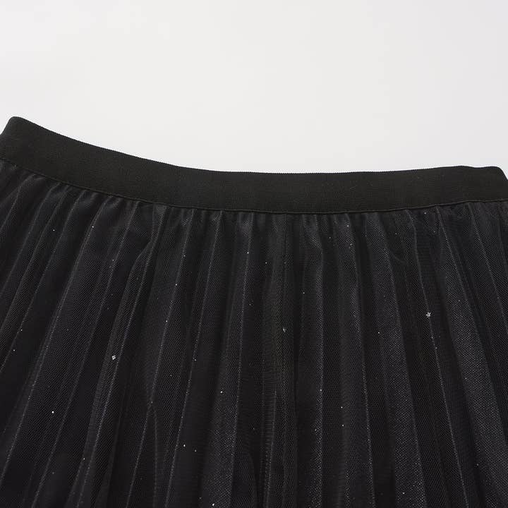 Black pleating mesh Skirt with ombre effect and glitters (Black) for wholesale on Faire7