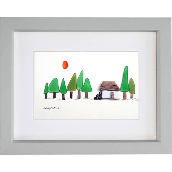 Woodland Cottage Sea Glass & Pebble Wall Art Picture Decor for wholesale by UrchinArtworks