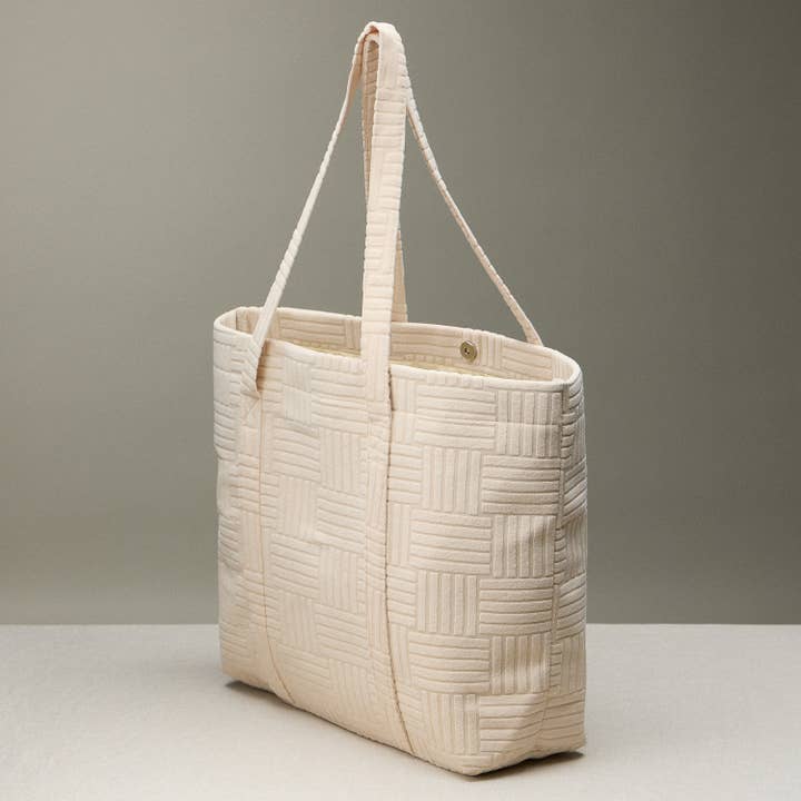 Lilla Haven - Wholesale Tote Bag - Women's - Luxe Terry Irregular Grid Pattern Tote Bag - Beach Bag7