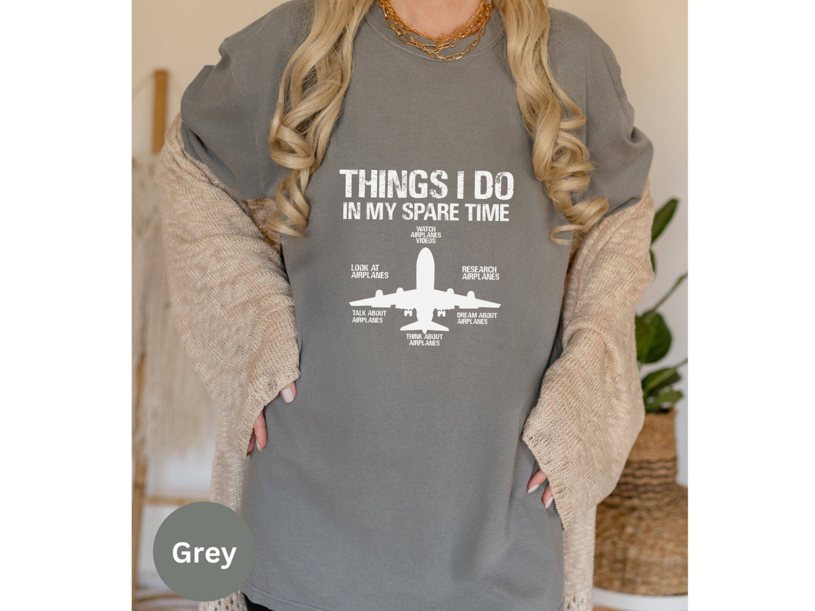Graphic Galore - Wholesale Screen Printed T-Shirt - Women's - Funny Aviation T-Shirt, Airplane Lover Gift, Pilot Humor Tee, Things I Do In My Spare Time Shirt, Aviation Enthusiast Present2