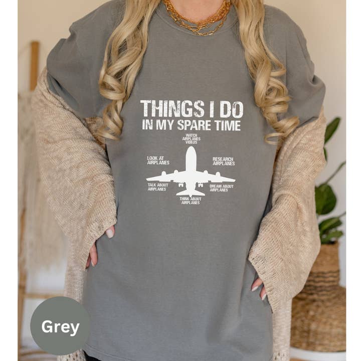 Graphic Galore - Wholesale Screen Printed T-Shirt - Women's - Funny Aviation T-Shirt, Airplane Lover Gift, Pilot Humor Tee, Things I Do In My Spare Time Shirt, Aviation Enthusiast Present2