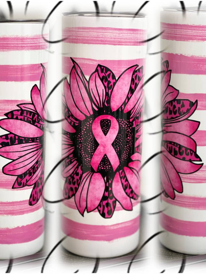 Pink Ribbon Sunflower 20oz UV Pink Skinny Tumbler for wholesale by CMD Wholesale