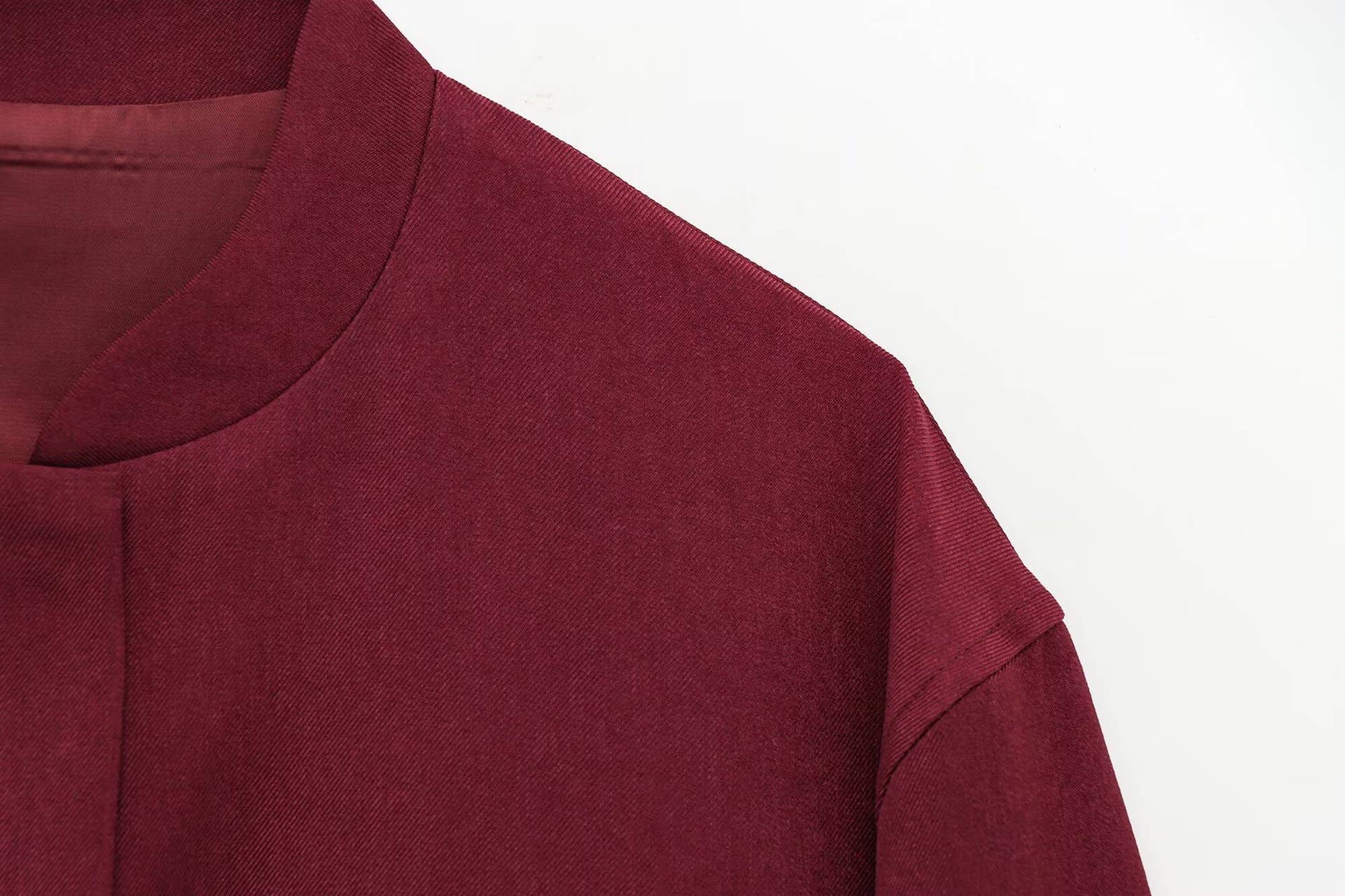 WINE Round-neck long-sleeved solid-color jacket for wholesale on Faire4