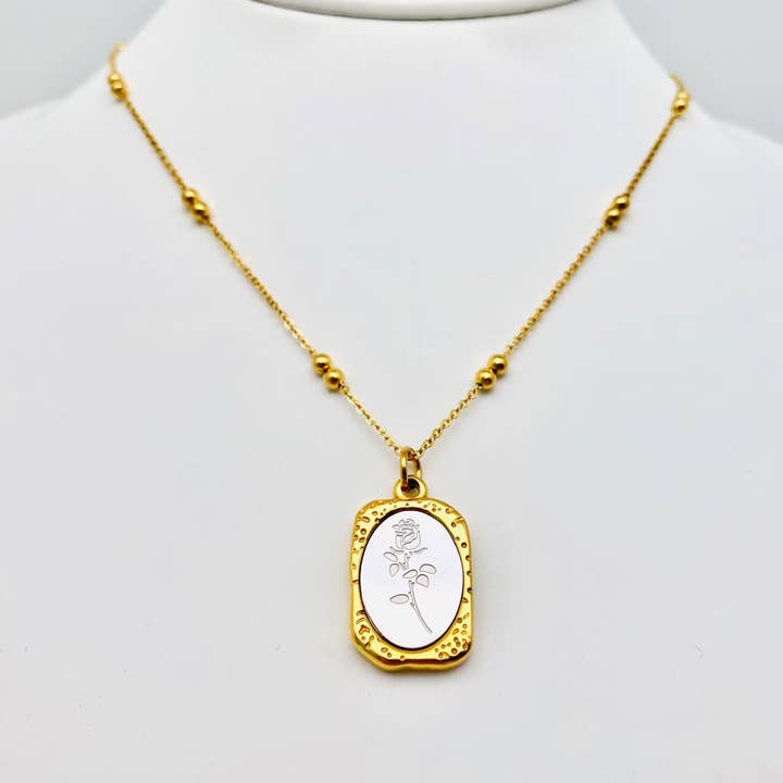 Mio Queena - Wholesale Pendant/Charm Necklace - Magic Mirror Rose Stainless Steel Pendant Necklace - FGS1