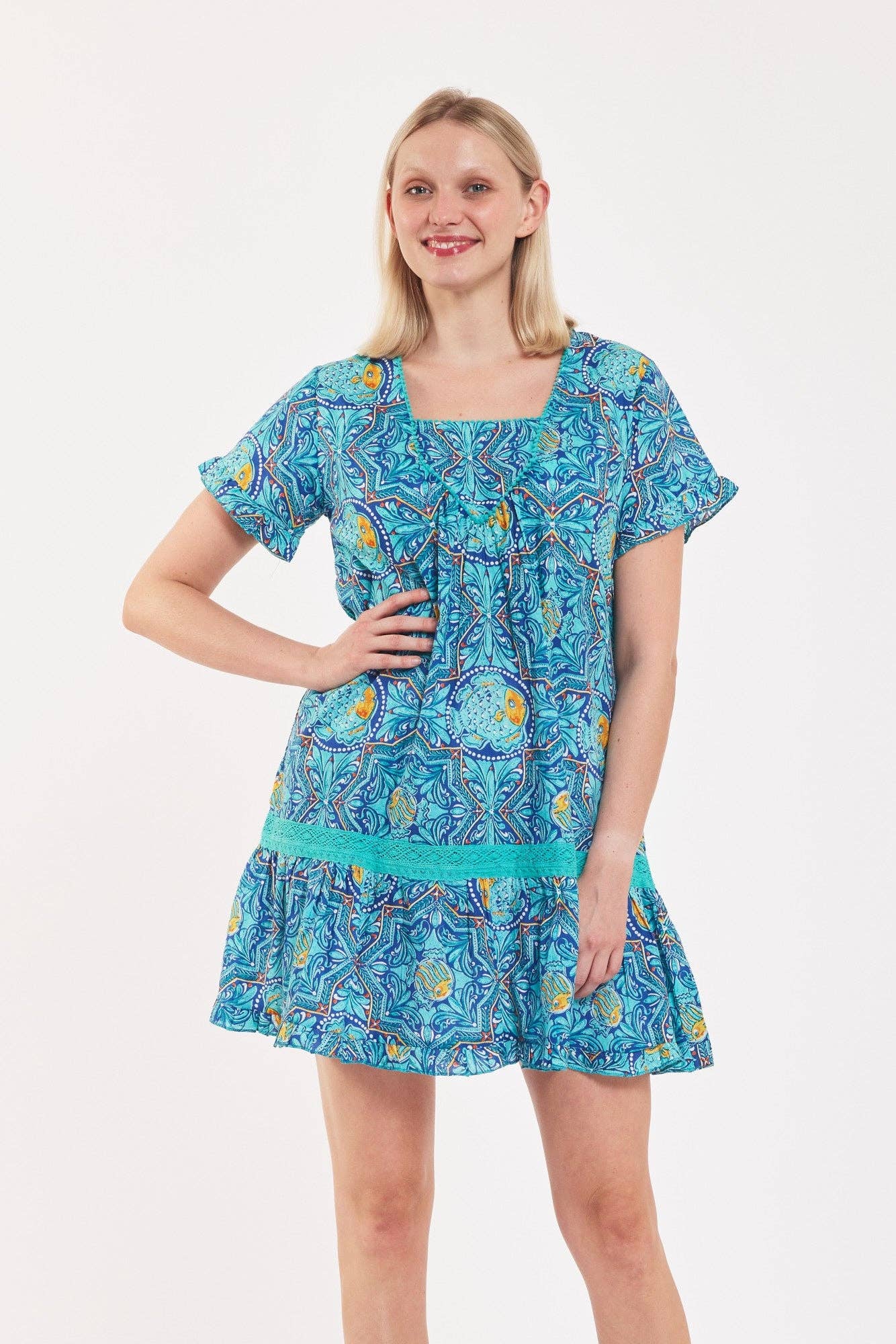 ModaPosa - Wholesale Dress - Women's - Ilaria Dress Fish Majolica Navy White Orange Spring Summer1