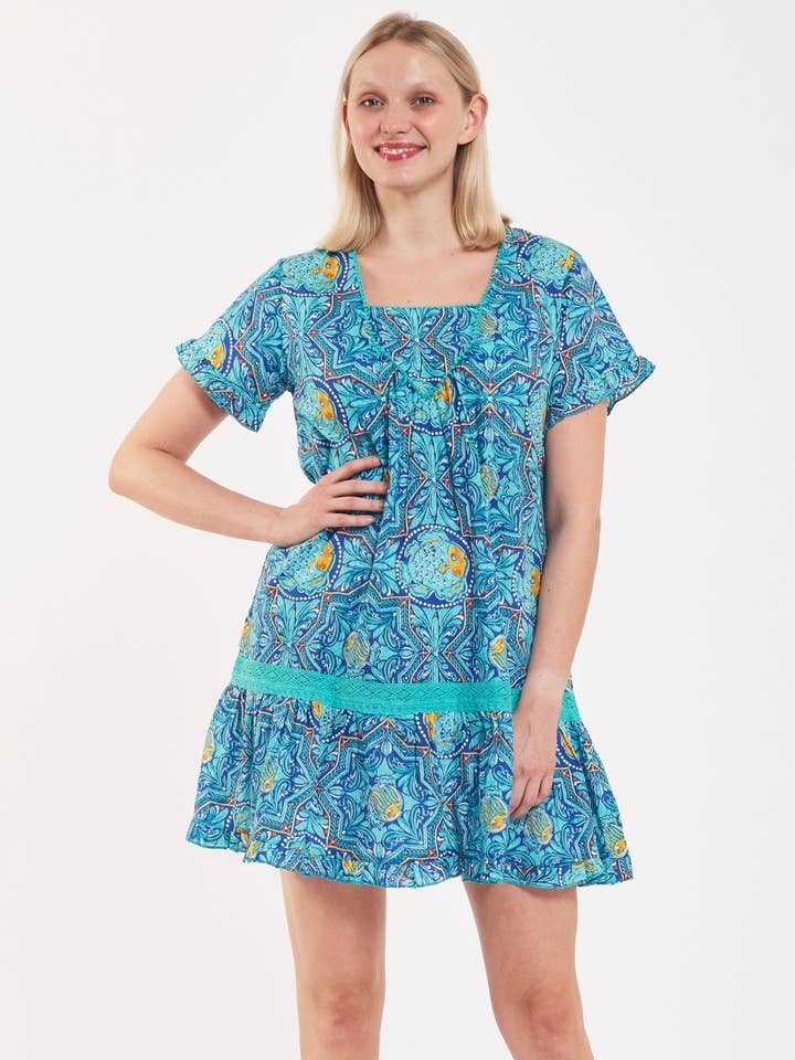 ModaPosa - Wholesale Dress - Women's - Ilaria Dress Fish Majolica Navy White Orange Spring Summer1