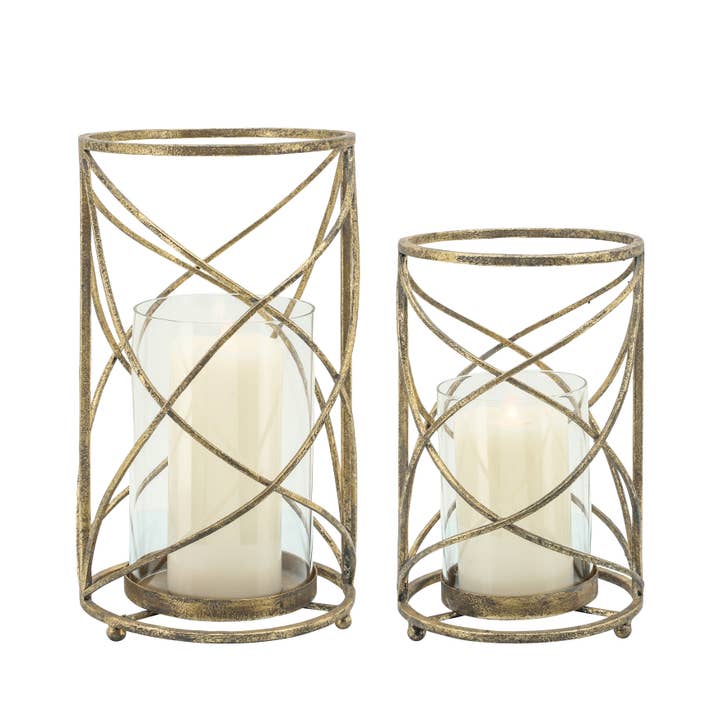 Sagebrook Home – wholesale Candle holder – Gold 10 in. Metal Cylinder Hurricane Candle Holder