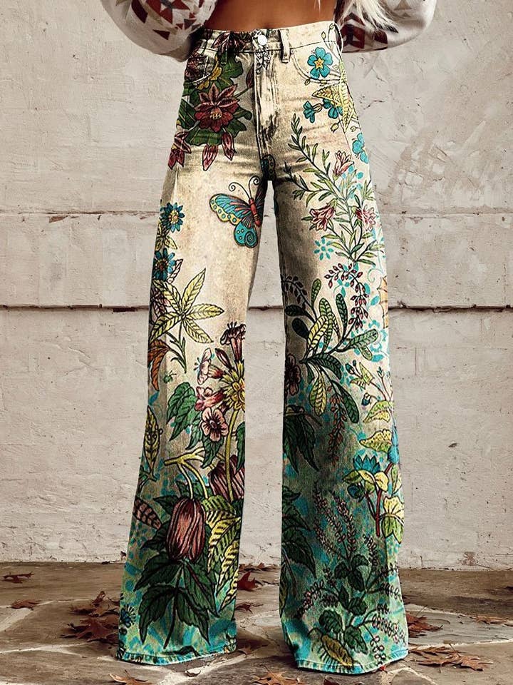 Tourtiwi - Wholesale Pants - Women's - Women's wide leg flared pants imitation denim trousers