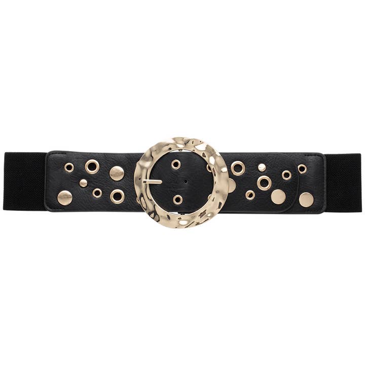 anbfashion - Wholesale Belt – Women's - Fashion Stud Metal Round Buckle Elastic Belt BT-2431