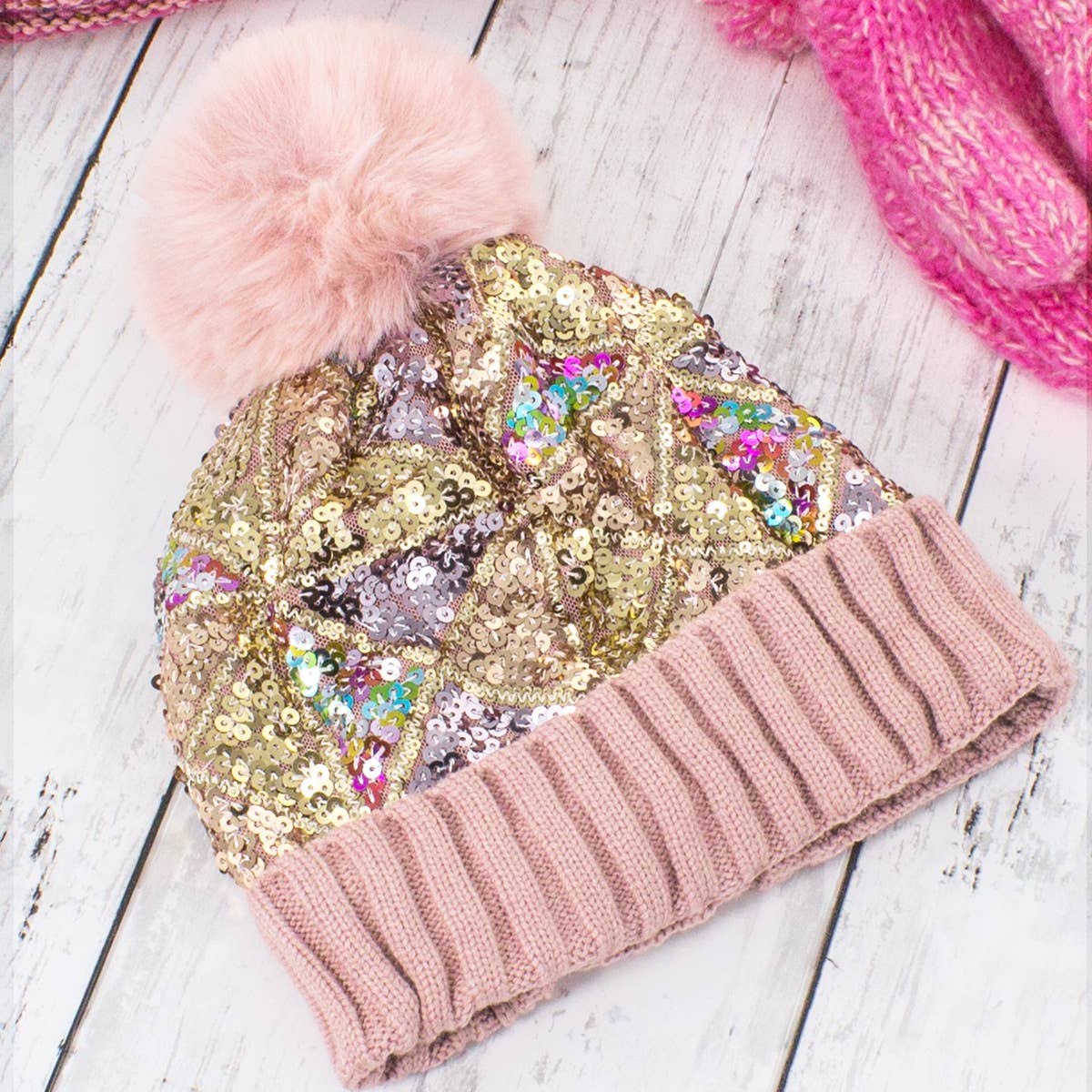 Suzie Q USA - Wholesale Beanie - Women's - Sequin Fashion Fur Pom Beanie3