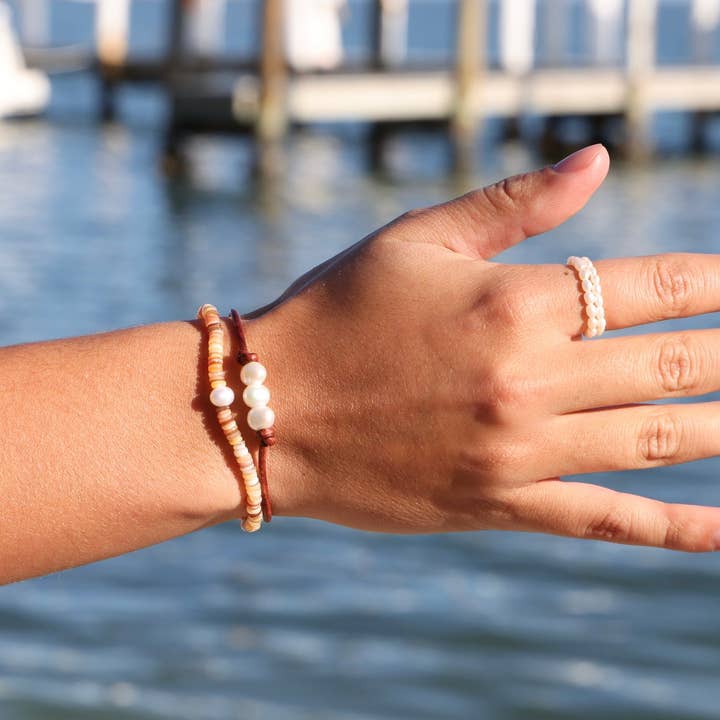 Cape Cod Chokers - Vente Bracelet de perles - Bracelet en cuir à triple perle10