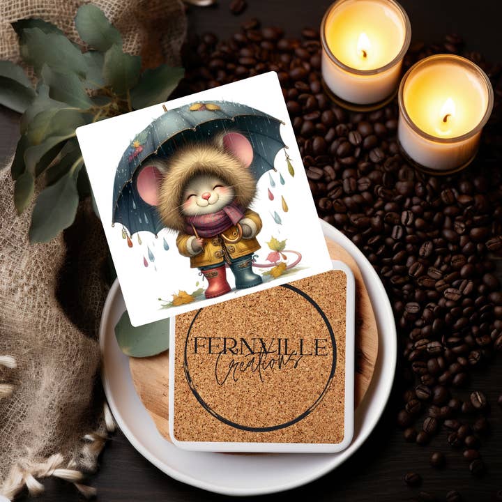 Fernville Creations - Wholesale Coasters - Adorable Mouse Square Ceramic Coaster, Fun Home Decor (3/8)3