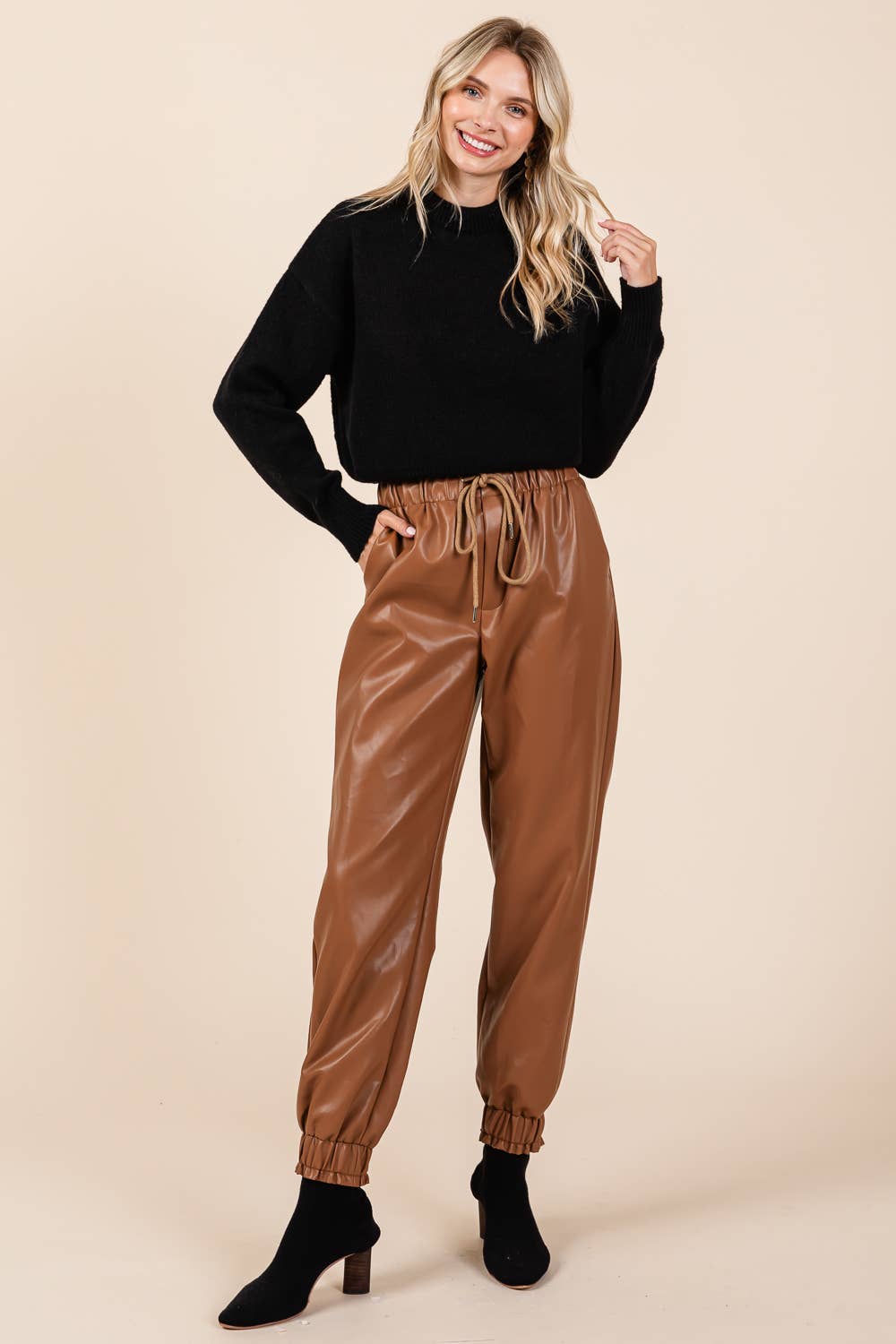 GeeGee x Lovelo - Wholesale Pants - Women's - Faux Leather Jogger Pants, MP508120