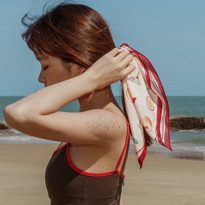 "Happy Hour" Silk Bandana - Martini Pink for wholesale on Faire1