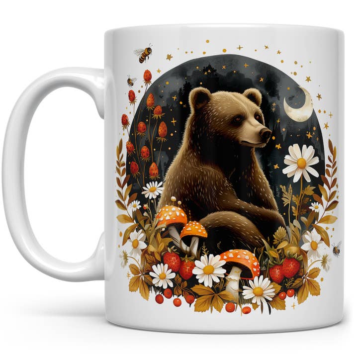 Woodland Bear Coffee Mug, Fall Autumn Cottagecore Gifts for wholesale by Loftipop