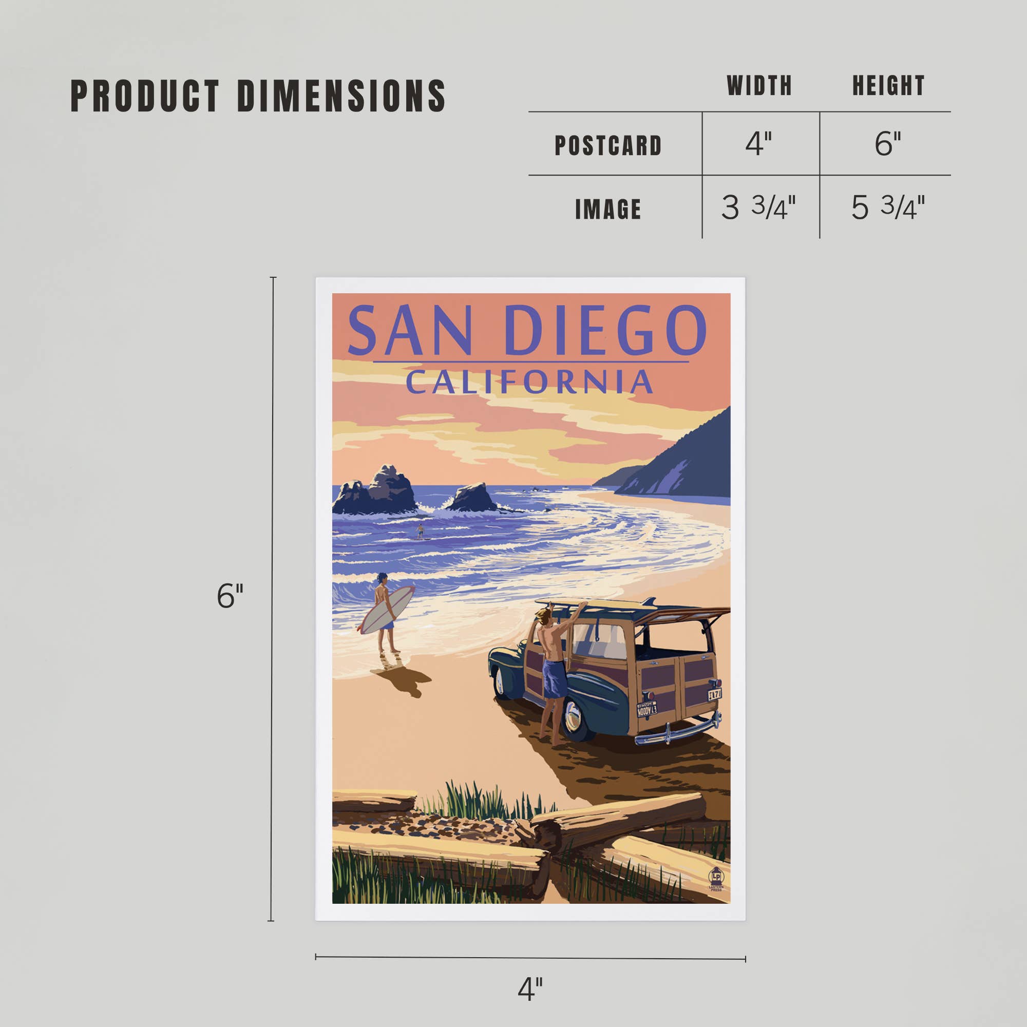 Lantern Press - Wholesale Postcard - PREMIUM POSTCARDS San Diego, California, Woody on Beach 24