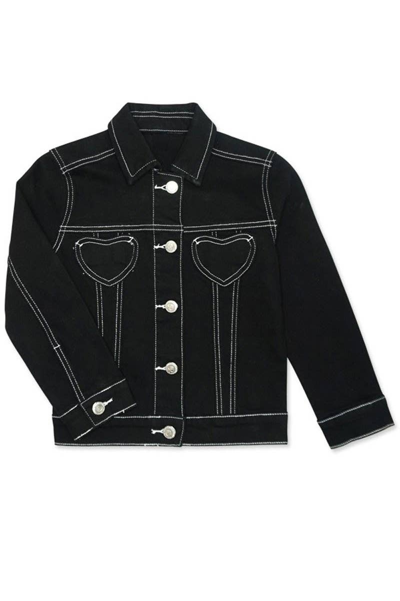 Cutie Patootie Clothing - Vente Veste en jean – enfant - Veste en denim coloré pour fille avec poche cœur0