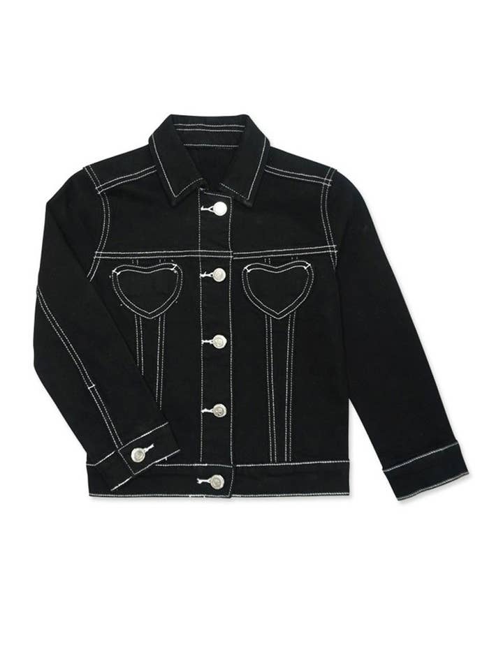 Cutie Patootie Clothing - Vente Veste en jean – enfant - Veste en denim coloré pour fille avec poche cœur