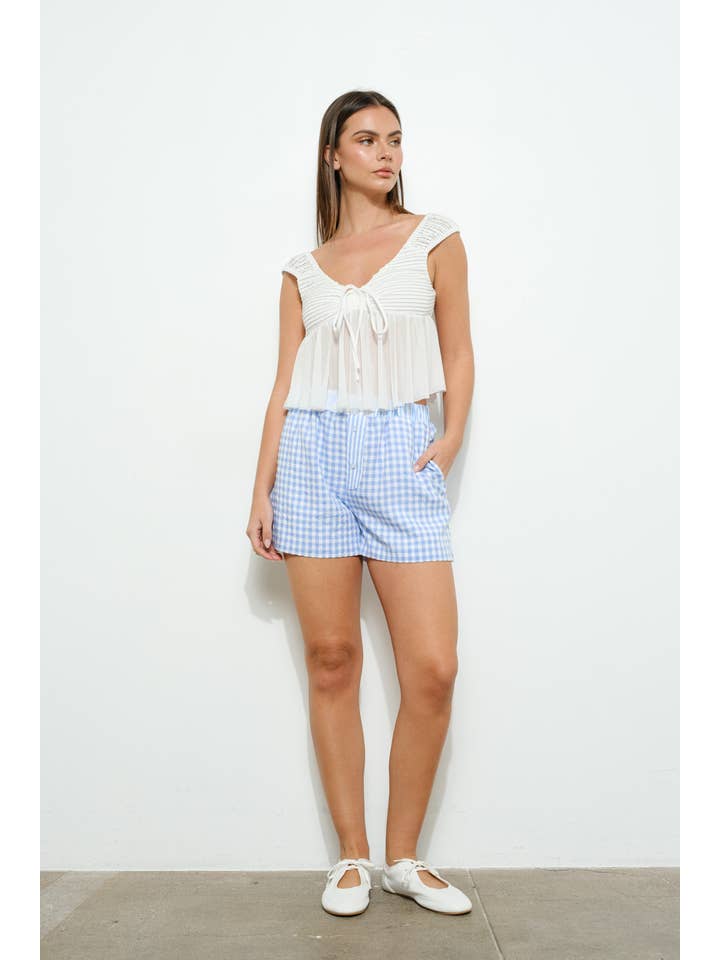 Blue GINGHAM COMBO BOXER SHORTS for wholesale on Faire