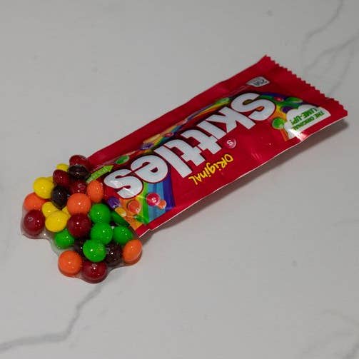 Just Dough It! Fake Foods - Wholesale Decorative Tabletop Object - Spilled Individual Size Bag of Skittles