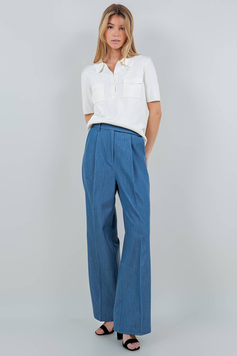 Beige PANTALON À TAILLE RABATTABLE CONTRASTÉE en vente sur Faire6