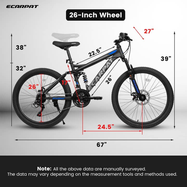 39F Inc. - Wholesale Biking Accessories - 26in 21-Speed Full Suspension Mountain Bike with Disc Brakes6