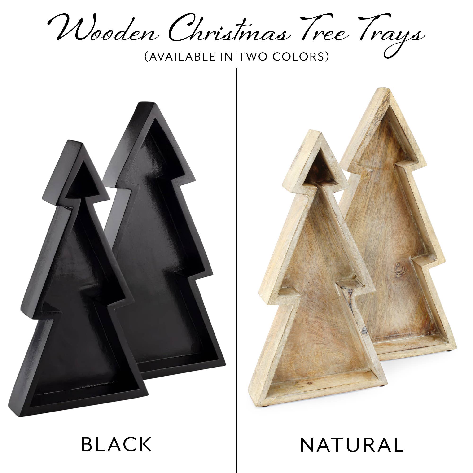 Kurated Korner - Wholesale Decorative Tray - AuldHome Design Wooden Christmas Tree Trays 2pc Set1