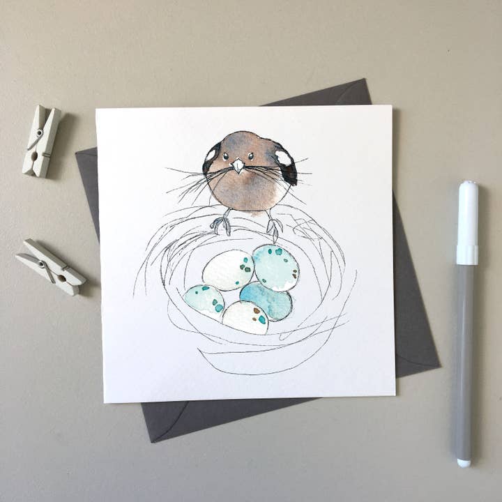 Bogfinke - Veronica's Garden Birds håndtegnet lykønskningskort for engroshandel hos SJ. Vickery Designs Ltd.