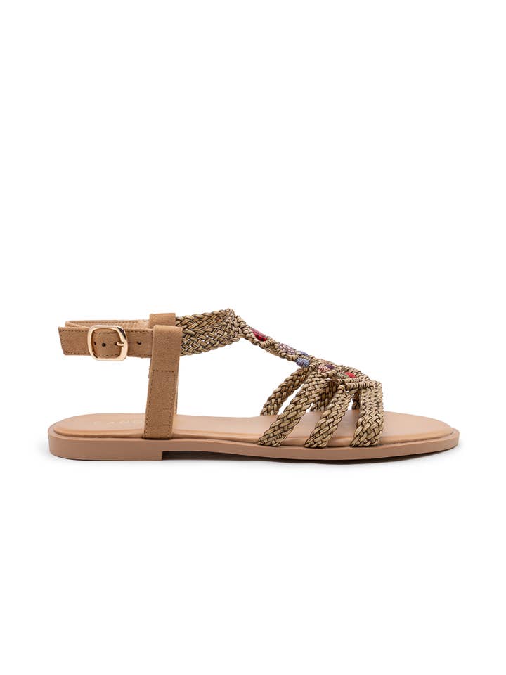 CEREZA - Vendita all'ingrosso Sandali - Donna - Sandali bassi intrecciati a mano con perline colorate in stile bohémien