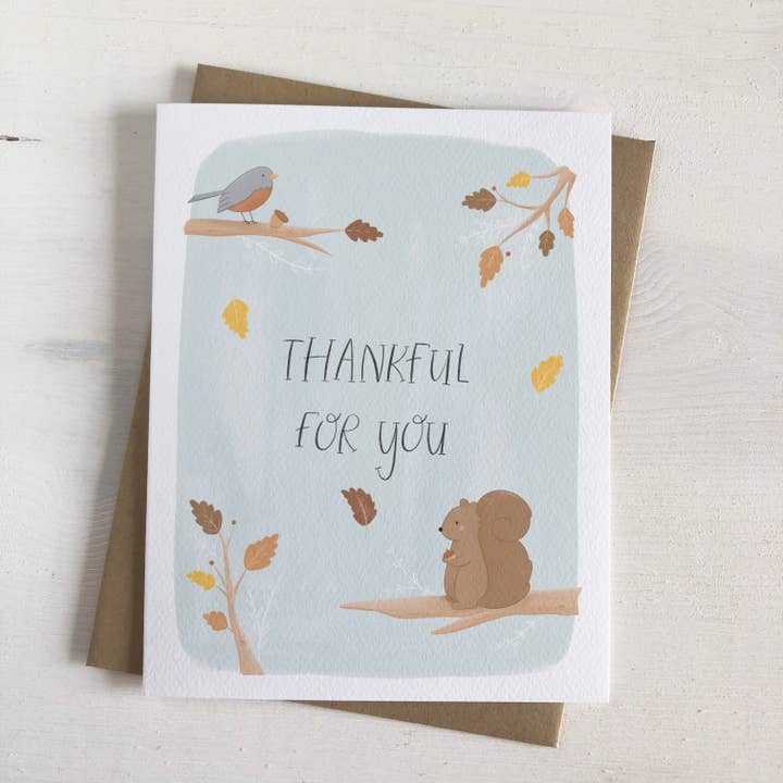 Thankful For You - Fall Woodland Thank You Greeting Card for wholesale by Fabled Forest