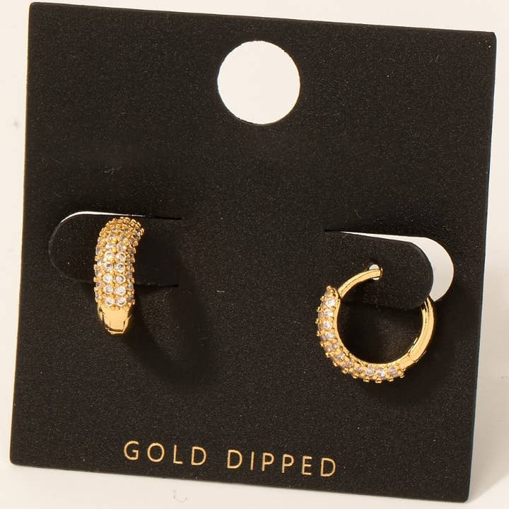 Gold Dipped Cz Pave Small Hinge Hoop Earrings for wholesale by Fame Accessories