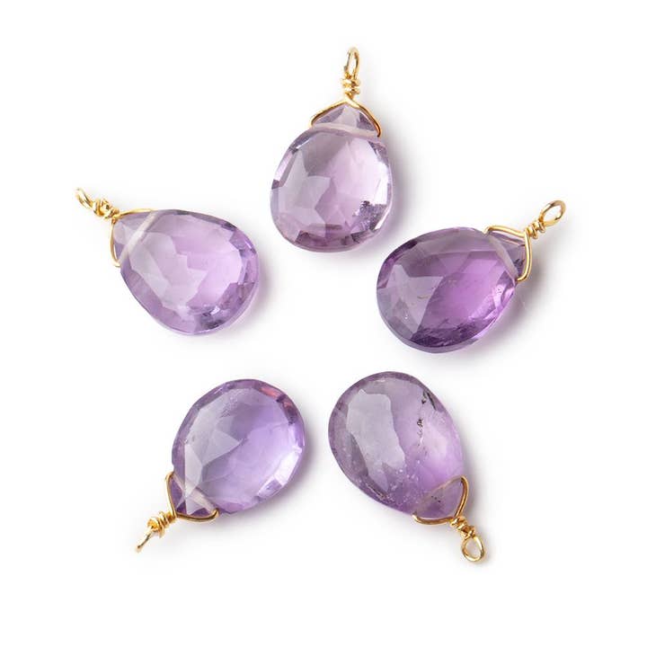 12x9mm Vermeil Wire Wrapped Pink Amethyst Faceted Pear 1 Focal Pendant for wholesale by Beads of Cambay