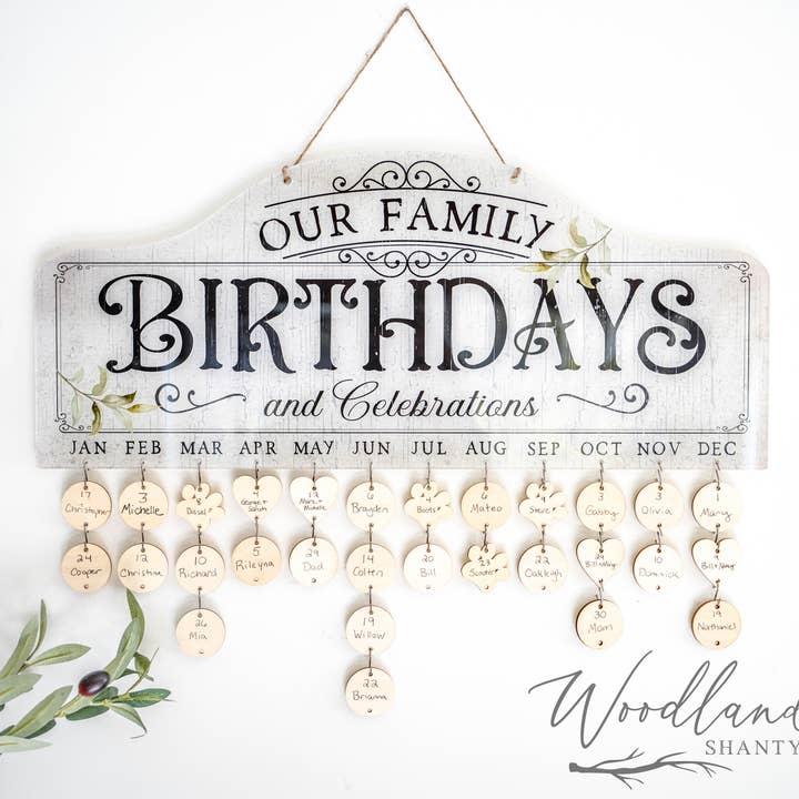 Family Birthday Calendar, Perpetual Birthday Calendar Board for wholesale by Woodland Shanty