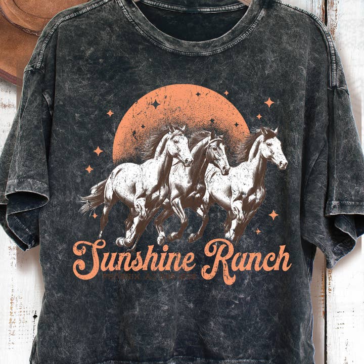 Women Horse Graphic Print Mineral Wash Crop Top for wholesale by Amused by Blue